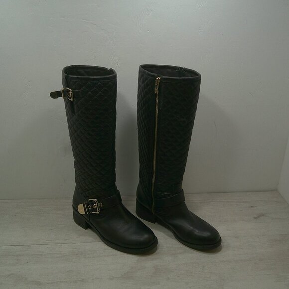 Vince Camuto Wenters Quilted Black Leather Tall Riding Boots Full Zip Size 7.5 B - Picture 8 of 10